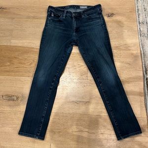Dark blue wash, mid-rise AG jeans